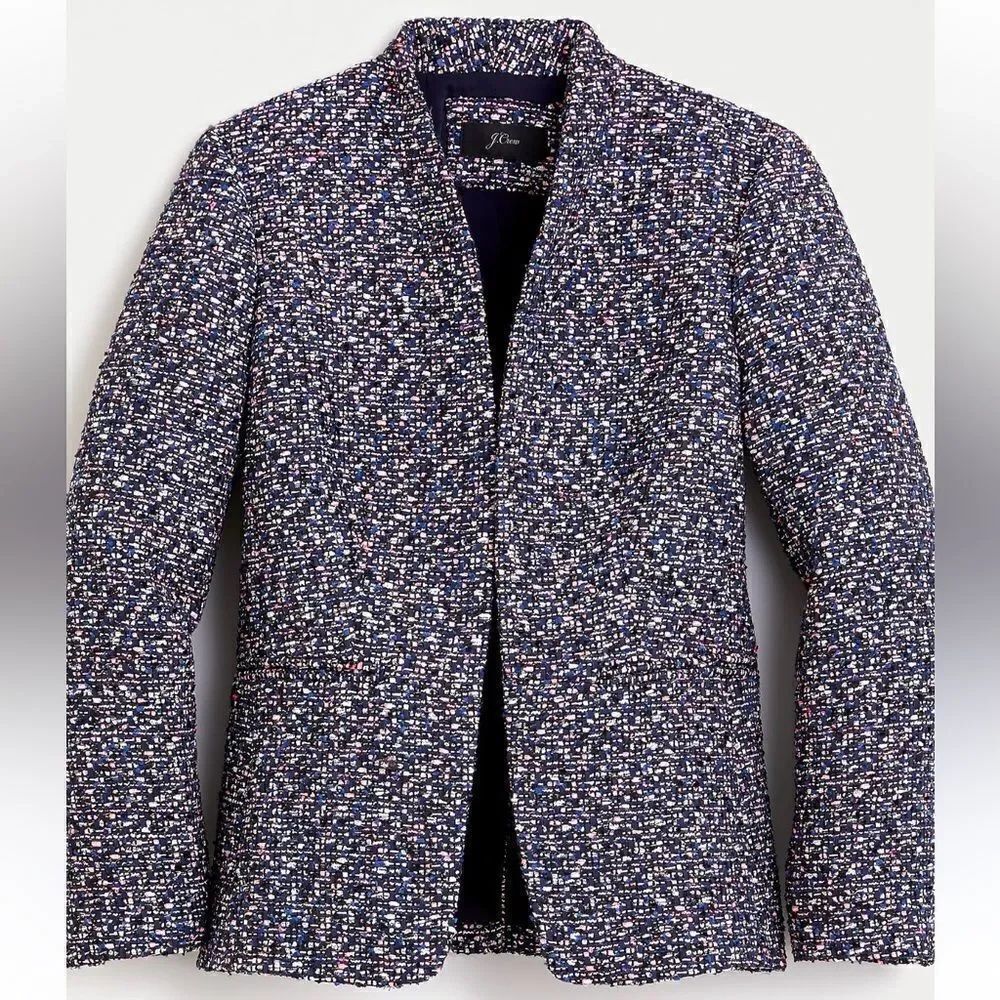 J Crew Going Out Blazer In Navy Blue/Pink Confetti Tweed Women’s 4